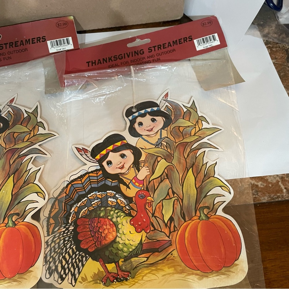 Vtg 1995 Magic Creations Thanksgiving Die Cut W Streamers Native American Kitsch